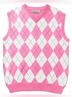 NWOT - Golf Knickers Pink & White Argyle V-Neck Sweater Vest - Men's M